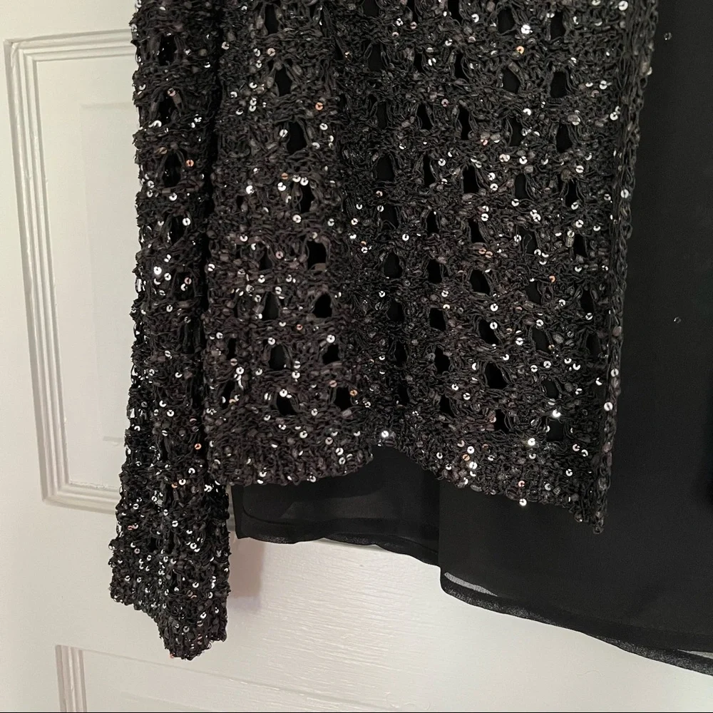 NWT Black Sequin Knit & Chiffon Lightweight Sweater Top - Holiday Style - Picture 9 of 11